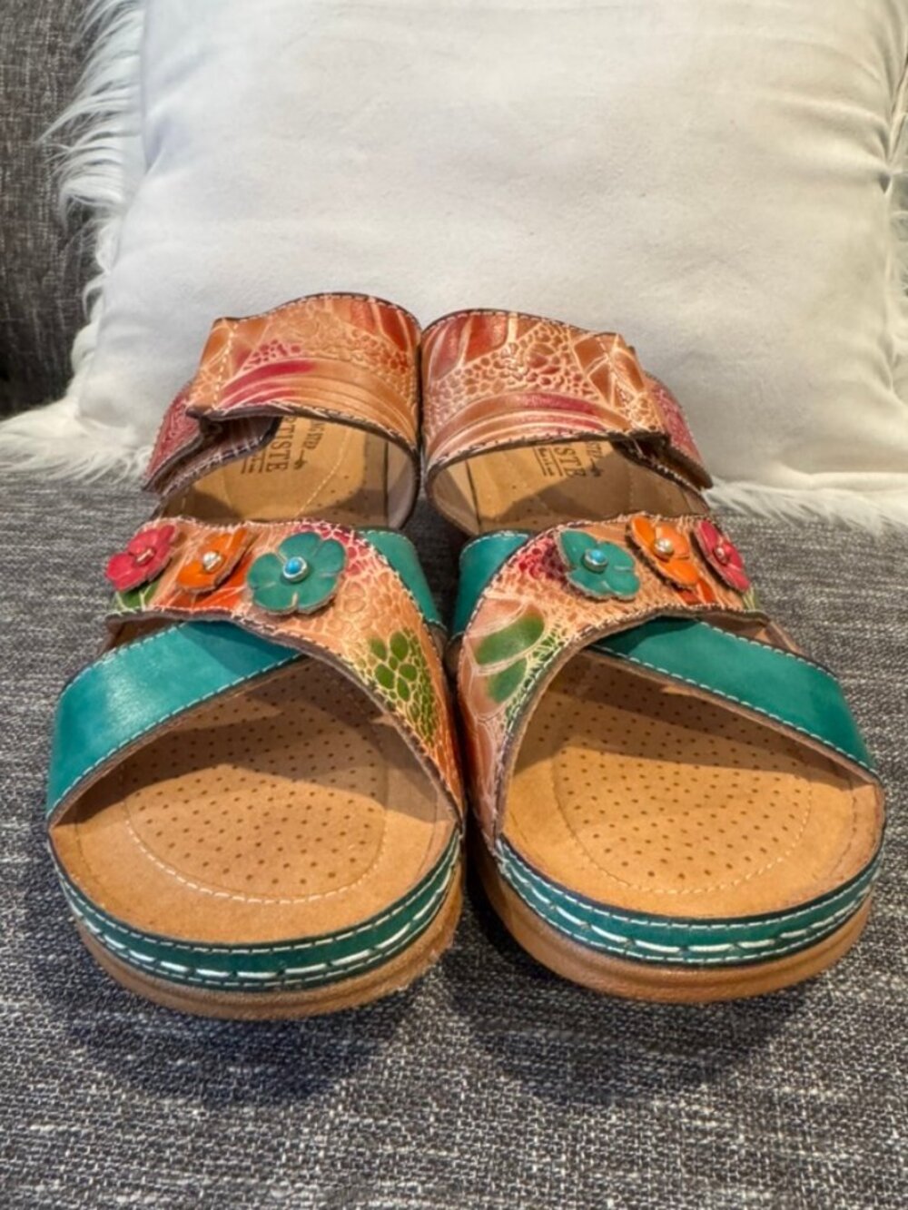L'Artiste by Spring Step Goodys Floral Leather Slides Women's EU 41 / US 10 EUC - Picture 3 of 7